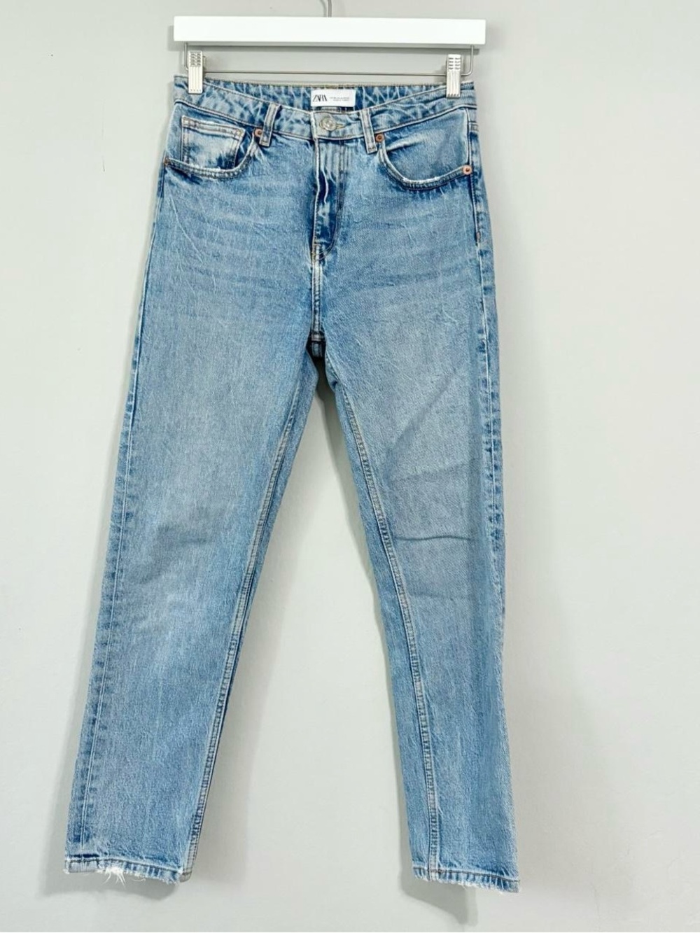 ZARA Light Blue Slightly Distressed High Waisted Denim Jeans